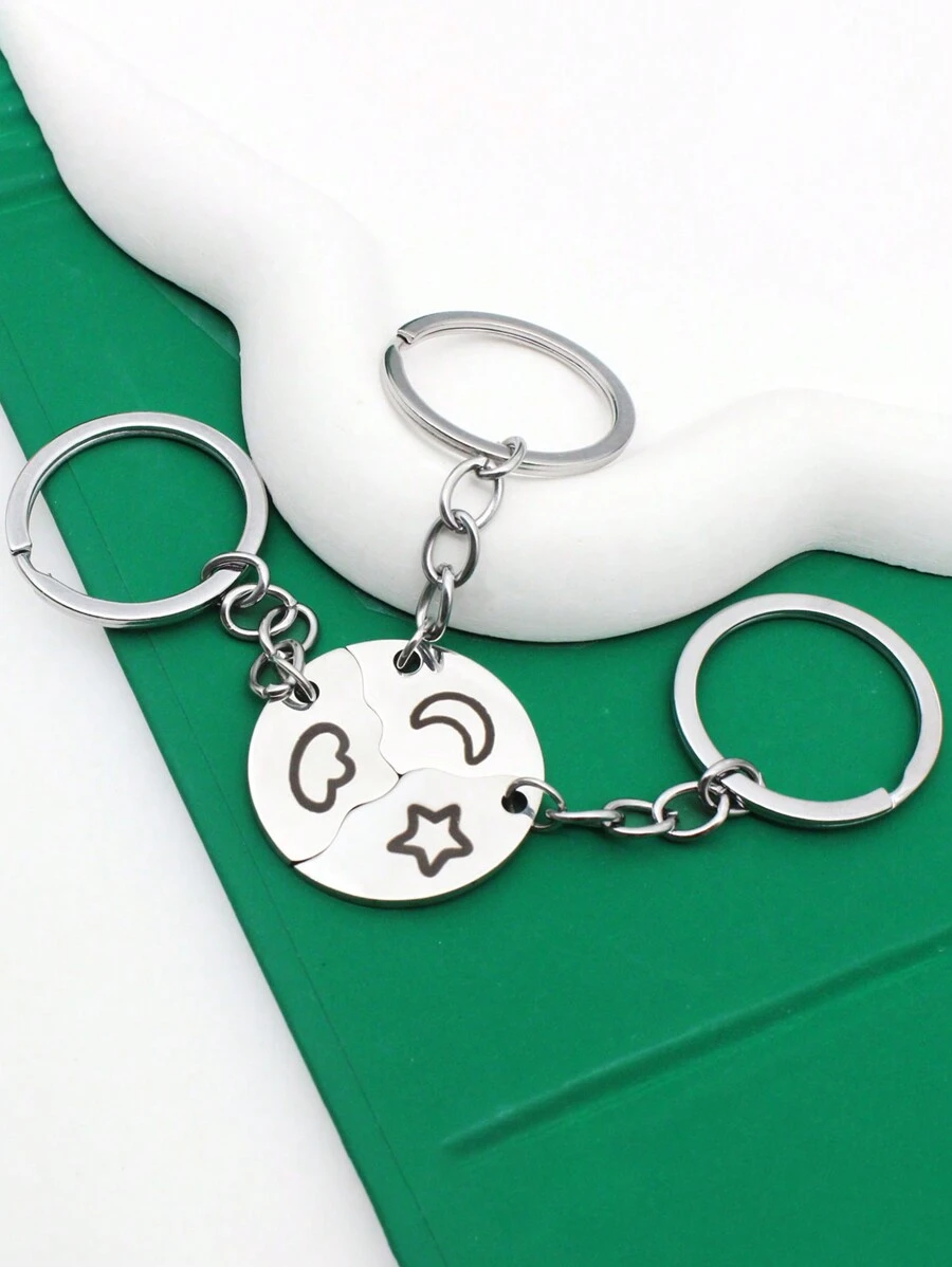 1pc Sun & Moon Metal Keychain, 3pcs/Set Friendship Keychain For Best Friends, Siblings, Partners - Multicolor - View 1