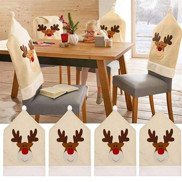 1 pièce Housse de chaise de chapeau de renne, décoration de Noël pour la maison, chapeau de Noël de chaise à dîner, cadeaux, fournitures de fête