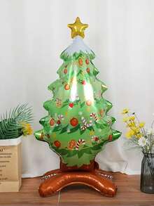 Dekoracja świąteczna 1 szt. Stojący aluminiowy balon w kształcie choinki - nadmuchiwana dekoracja do domu, biura lub na imprezę - z wesołym wzorem Świętego Mikołaja - idealne ozdoby świąteczne na świąteczne uroczystości