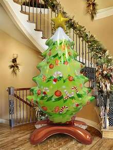 Dekoracja świąteczna 1 szt. Stojący aluminiowy balon w kształcie choinki - nadmuchiwana dekoracja do domu, biura lub na imprezę - z wesołym wzorem Świętego Mikołaja - idealne ozdoby świąteczne na świąteczne uroczystości