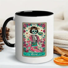 1pc, Inner Colored Ceramic Coffee Mug 11 Oz, Double-Sided Print Coffee Cups Tea Cup With Colorful Handle, The Mom, Tarot Card Mug, Gifts For Tarot Lovers, Perfect Summer Winter Drinkware Gift, Safe & Comfortable Grip, Room Decor, Home Decor, Party Gift, Birthday Gift, Holiday Gifts, Friend Gift Idea, Novelty Gift, Reusable Coffee Mug For Party, Office Mug, Room Decor House Warming Gifts New Home - 黑色 - 查看 9