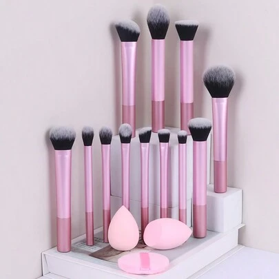 12 pezzi Set di pennelli trucco multifunzionali - Pennelli per cipria, blush, fondotinta, ombretto, contorno + spugna per trucco angolata, spugna per trucco rotonda, cuscinetto trucco rosa, set di pennelli, set di pennelli trucco, set di trucco completo, set di pennelli trucco, set di trucco completo, set di pennelli, set di pennelli trucco, set di trucco regalo, omaggio, pennelli trucco professionali, set di trucco completo