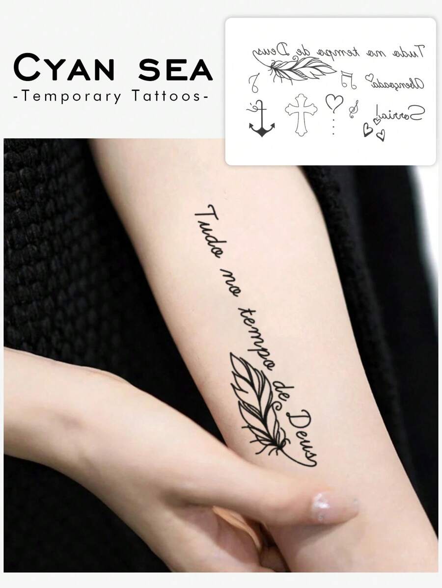 1 张各种图案临时纹身贴 - 黑色 - 查看 1