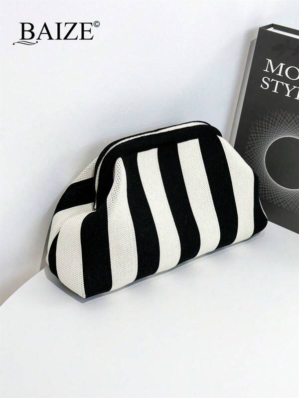 ENBEI BAIZE Elegant Striped Colorblock Clutch Bag - Cosmetic Bag Large, Durable, Multifunctional Women's Beach Bag, Summer Wallet Elegant Women's Bag, Suitable For Daily Use And Holiday Occasions Mother's Day Gift, Wedding Season Souvenir Bag, Fashionable Clutch Bags For Woman