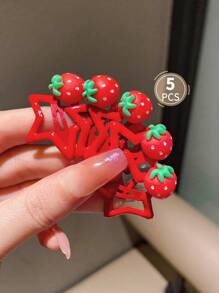 5 piezas Pasadores de cabello de 3 cm con estrella roja y fresa, estilo Y2K, accesorios de cabello minimalistas con estrella para uso diario, escuela y exterior - Sin cartón - Rojo - Ver 6