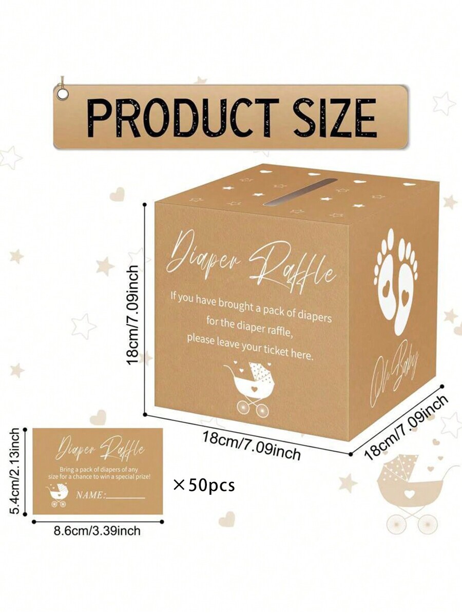 50 Diaper Raffle Tickets With Box For Baby Shower Game Invitations