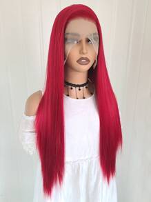 websterwigs 13X4 红色天然直发合成蕾丝前假发，高品质耐热纤维，预拔，无胶 - 紅色 - 查看 6