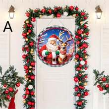 Đồ trang trí Giáng sinh 1 cái "Holiday Charm" Vòng hoa gỗ tròn trang trí tường mừng Giáng sinh vui vẻ cho cửa ra vào, phòng khách và lễ kỷ niệm Giáng sinh - Nhiều màu - Xem 2