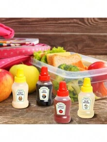 4 Mini-Ketchupflaschen mit stabilem Schraubverschluss, 25 ml, Mini-Quetschflaschen für Gewürze, tragbare Spender für Honigsauce und Salatdressing, Gläser, Behälter für Lunchboxen für Erwachsene, Inhalt auf dem Etikett (Honig, Ketchup, Sojasauce, Salatdressing), für unterwegs, zum Grillen, Mittagessen bei der Arbeit - Verschiedenfarbig - Übersicht 10
