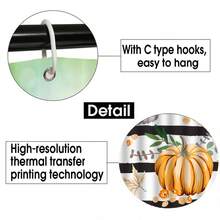 1 pieza Cortina de ducha impermeable para baño con diseño simple de calabaza de otoño y hoja de arce, incluye 12 ganchos de cortina de ducha para otoño - Multicolor - Ver 5
