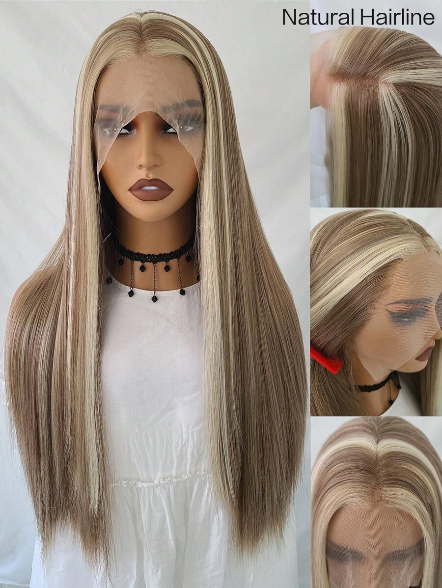 Women's Long Ombre Lace Front Wig, Mixed Brown And Gold Color