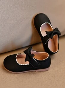 1 双女婴蝴蝶结装饰钩环百搭平底鞋防滑软底皮鞋浅口休闲鞋适合所有季节 - 黑色 - 查看 3