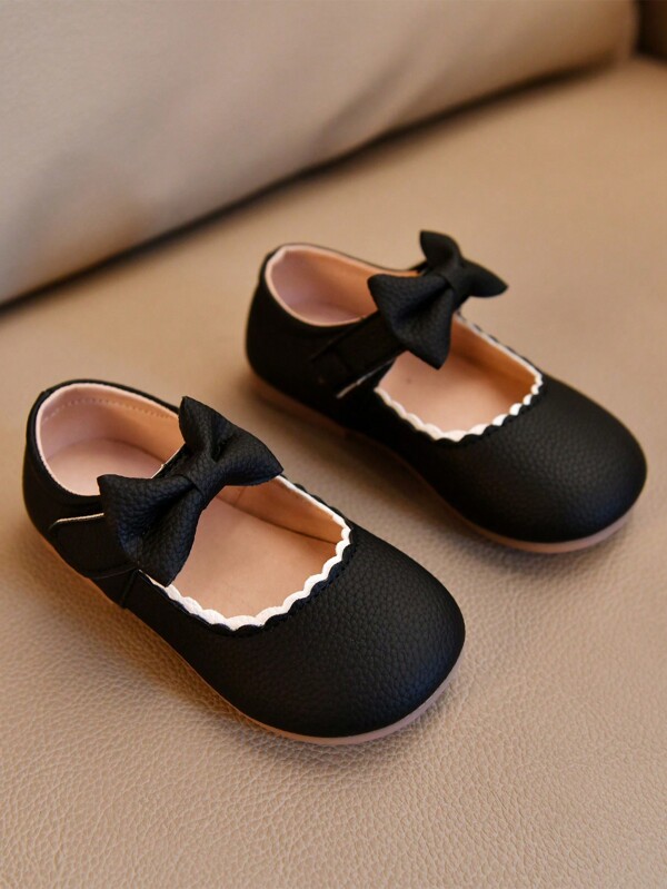 1 par Zapatos planos versátiles con cierre de gancho y bucle, decorados con moño, para niñas bebés, con suela suave antideslizante,, de estilo casual, para todas las estaciones