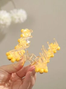 1pc Yellow Flower Hair Claw Clip, Suitable For Daily Wear - Yellow - View 5