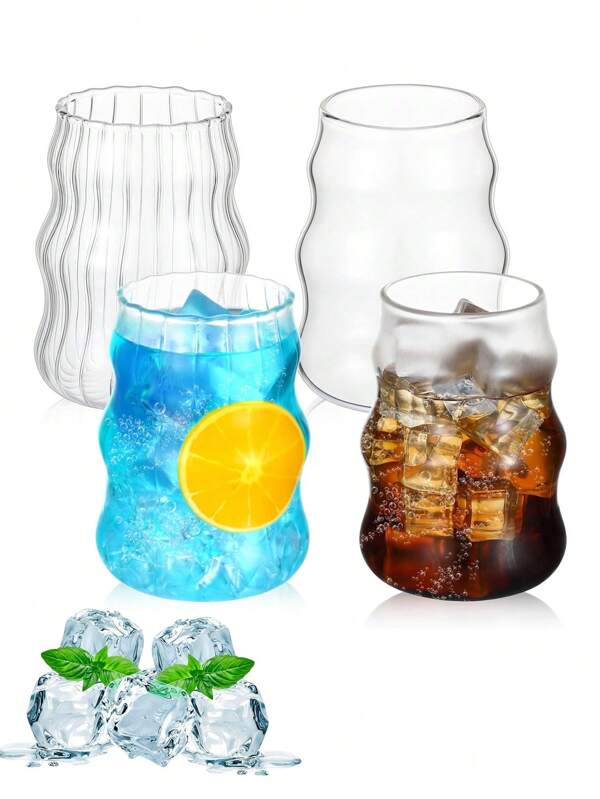 1Pc/4Pcs 530Ml/17.9Oz Ripple Glass Cup, Asymmetrical Shaped Drinking Glass, Wavy Clear Glass Water Cup, Ribbed Glassware Drinking Glass, Wave Shape Glass, Gourd Shape Iced Coffee Cup, Wave Shape Beverage Glass Housewarming, Parties Birthdays, Weddings, Graduation, Bachelorette Parties, Gift For Family, Friends Or Coworkers, Thanksgiving Gifts, Birthday Gift, Christmas Gifts