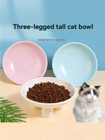 New Pet Bowl, Ceramic-Like High Leg Cat Bowl With Large Opening, Three-Foot Design To Protect Neck, Cat/Dog Food Bowl