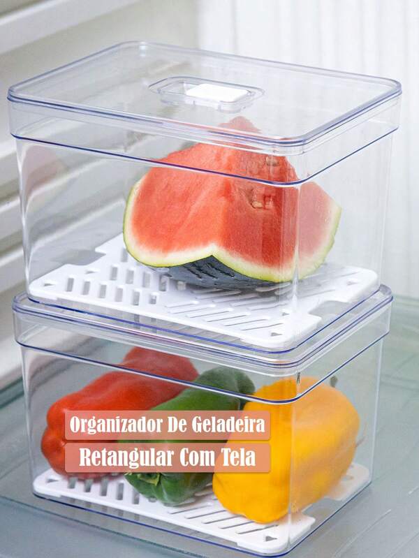 Organizador De Geladeira Prático Cesto Para Alimentos Verduras Frutas 3,8 Litros Com Tampa Multiuso