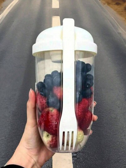 1pc White Mason Can Salad Mixer, Oatmeal Cup With Spoon And Lid, Low-Fat Milk And Yogurt Cup, Portable Weight Loss Cup For Healthy Lifestyle, Suitable For Women's Use School Supplies,Back To School, Water Bottle, For Outdoor, Camping