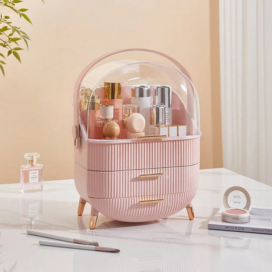 LIVINGANDHOME 14 Colors Multi-Function Makeup Storage Case, Cosmetics Organizer, Jewelry Organizer Case, Finishing Box, Makeup Storage Box, Cosmetic Box, JewelryBox, Makeup Organizer, Makeup Storage Organizer,Cabinet Decorative - Pink - View 1