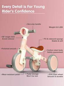 Baby Balance Bike Toy For 1 2 Year Old Boys Girls Gift Toddler Tricycle 1-3 Year Old With Removable Pedal, 4 In 1 Trike For Ages 1-3 Present - Pink - View 7