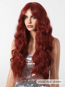 Auburn Wigs With Bangs Long Wavy Copper Red Wig For Women 26 Inch Natural Looking Curly Synthetic Wig Heat Resistant Fiber Wigs For Girls Halloween Party Use - Red - View 3