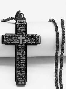 قلادة صليب مسيحي وكتاب مقدس للنساء من الفولاذ المقاوم للصدأ باللون الذهبي، سلسلة أبونا للرجال - قلادة - مشاهدة 2