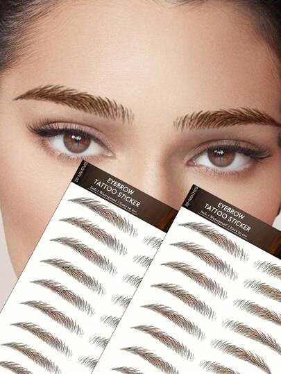 2 st 6D ögonbrynstatueringsklistermärken, alla hjärtans dag ögonbrynsvattenrutschkana dekaler, realistiska hår vattentäta ögonbrynsklistermärken för ögonbrynsformning och smink