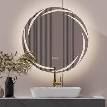 Modern Round LED Bathroom Mirror Illuminate Flame Brightness Adjustment Anti Fog - UK Plug(220-240V) - View 2