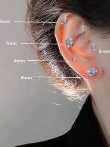 1 对经典欧式圆形四爪锆石耳钉，男女通用简约日常佩戴，睡觉时无需取下 - 星星 - 查看 2