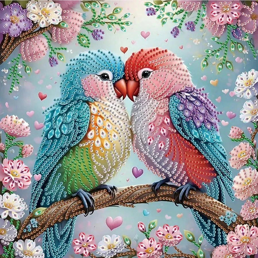 DIY Diamond Painting Kit (Unframed) - Two Parrots 5D Partial Special Shaped Diamond Art Handmade Mosaic, Suitable For Home Wall Decor, 30*30cm/11.81*11.81in