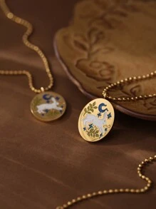 1pc Stainless Steel Handmade Rabbit Oil Drop Necklace, Suitable For Daily Wear ﻿ - Gold - View 1