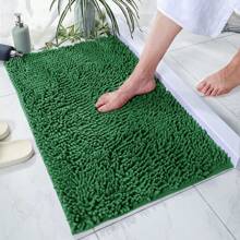 1pc Simple Soft Chenille Anti-Slip Absorbent Bathroom Floor Mat - Dark Green - View 2
