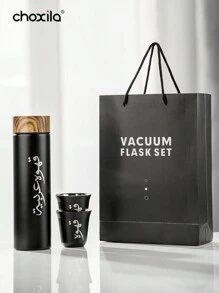 choxila Bộ 3 món, Bộ quà tặng cà phê, 1 bình nước bằng thép không gỉ 400ml kèm 2 cốc 80ml, Cốc giữ nhiệt có nắp vân gỗ, Bình nước du lịch, Bình nước kim loại, Cốc nước, Cốc cà phê - Bộ cốc giữ nhiệt - Xem 5