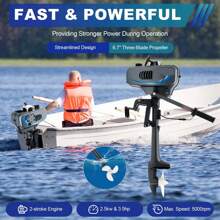 Heavy Duty 3.5HP 2 Stroke Outboard Engine Motor Boat Engine Water Cooling System Outboard Motor Inflatable Fishing Boat 3.5 HP 2Stroke Engine Water Cooling CDI - Black - View 1
