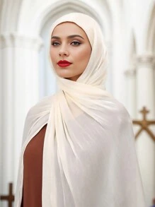 1pc Solid Color Metallic Shiny Hijab Turban With Elastic Band, Year-Round Wear - Island Wrinkle - View 11