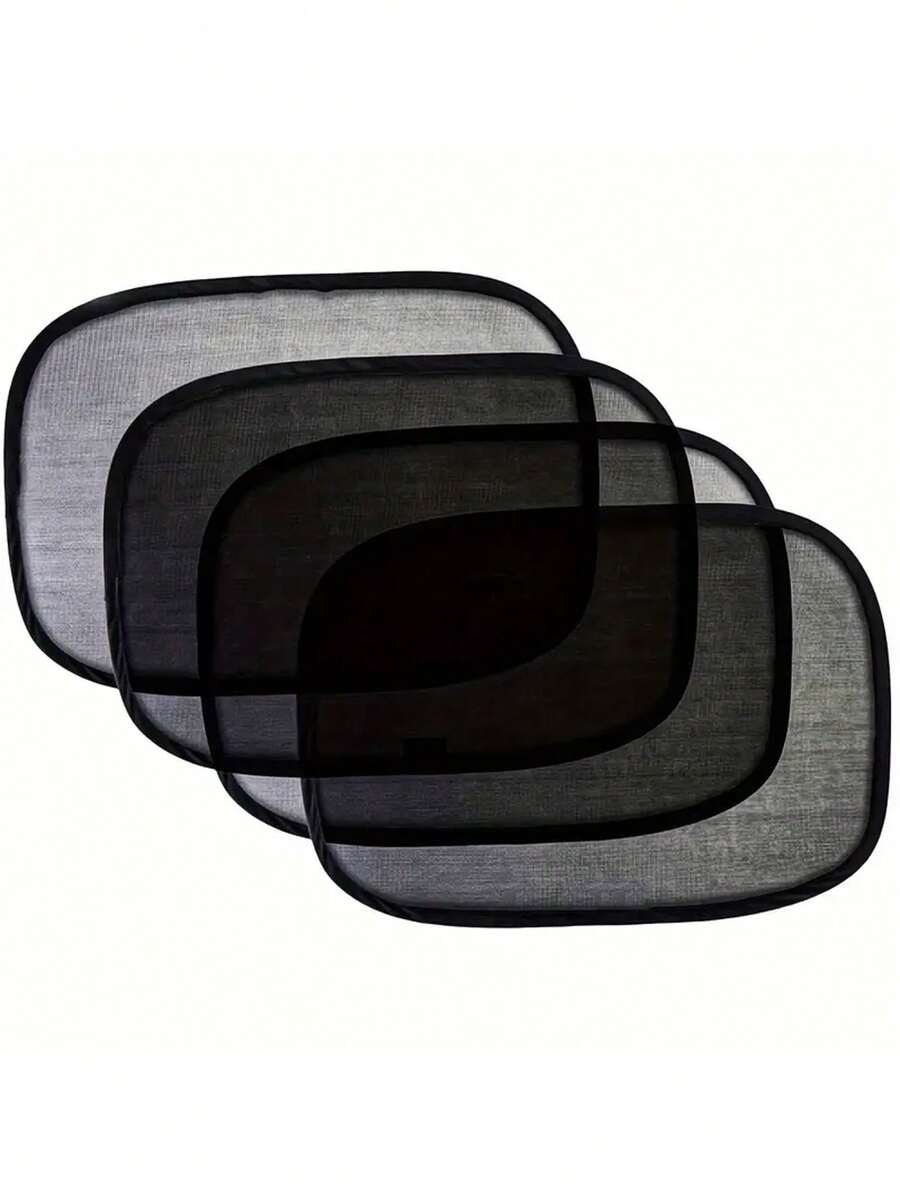 4 件装汽车遮阳帘（17 英寸 X 14 英寸），遮阳挡板，粘贴式车窗罩 - 为您提供防眩光和紫外线保护 - SUV 侧窗玻璃 - 网状汽车遮阳帘 - 黑色 - 查看 1