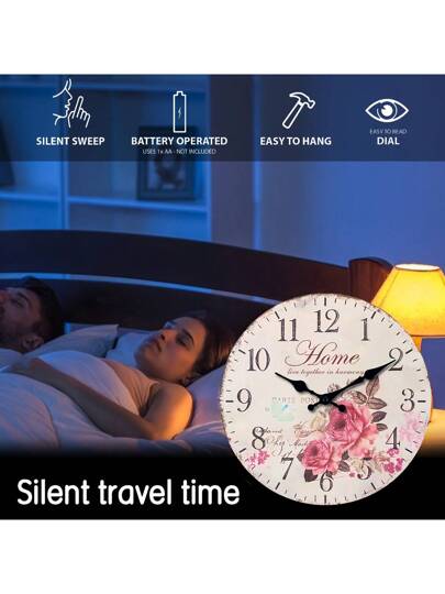 10/12/14/16 Inch Vintage Rustic Beautiful Pink Rose Flower Butterfly Wooden Wall Clock Silent Non-Ticking, Decor For Living Room, Kitchen, Bedroom, Office, Outdoor Garden Party, Gifts Without Battery,Home Decor ,Room Decor Birthday Graduation Clock Wall Bedroom Decor Dormitory Decor Back To School view 9