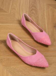 Women's Loafers Pointed Toe Heel Shoes - Hot Pink - View 5