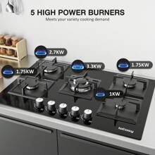 IsEasy 5 Burner Integrated Stove Gas Hob Kitchen Cooktop Gas Cooking