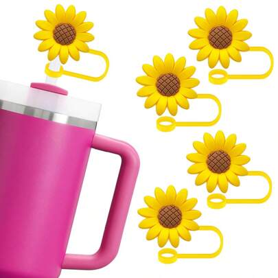 1 pieza/2 piezas/4 piezas Tapas de pajita de silicona con forma de girasol de 10mm, tapones de polvo para pajitas de gran diámetro, aptos para tumblers de 30 y 40 onzas, accesorios para tazas, regalos festivos, cocina, regalo de Navidad, útiles escolares