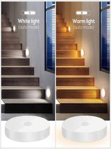 1pieza/3 piezas/6 piezas Luces con sensor de movimiento, luces LED recargables magnéticas para pegar en la pared, luz nocturna con carga USB para escaleras, pasillos, armarios, cocina, debajo de los gabinetes (250mAh)