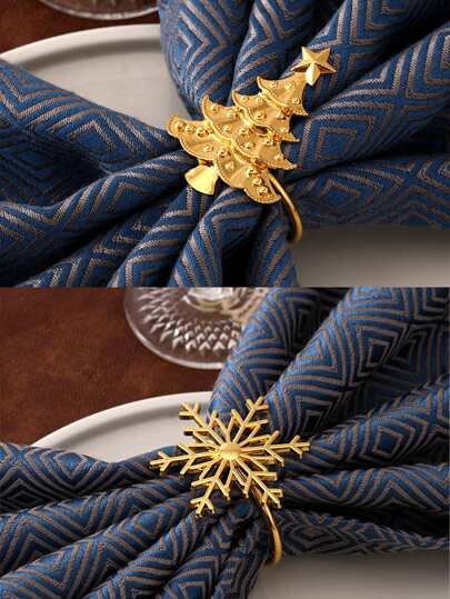 5 Pcs Christmas Metal Christmas Tree Snow Napkin Buckle, Hotel Table Napkin Ring