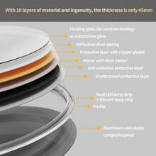 Modern Round LED Bathroom Mirror Illuminate Flame Brightness Adjustment Anti Fog - UK Plug(220-240V) - View 9