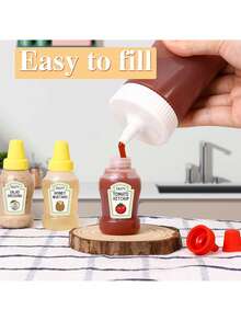 4 Mini-Ketchupflaschen mit stabilem Schraubverschluss, 25 ml, Mini-Quetschflaschen für Gewürze, tragbare Spender für Honigsauce und Salatdressing, Gläser, Behälter für Lunchboxen für Erwachsene, Inhalt auf dem Etikett (Honig, Ketchup, Sojasauce, Salatdressing), für unterwegs, zum Grillen, Mittagessen bei der Arbeit - Verschiedenfarbig - Übersicht 11