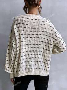 Autumn And Winter New Fashionable Round Neck Retro Plaid Contrast Stitching Long-Sleeved Women's Sweater