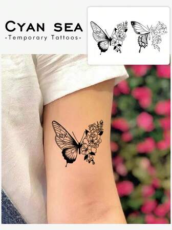 2張蝴蝶樣式紋身貼紙