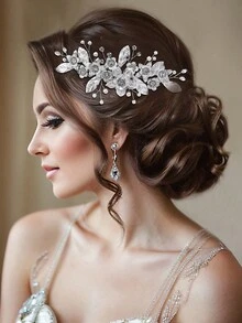 1 Hoa Hợp Kim Bạc Được Trang Trí Bằng Lược Đính Kim Cương Giả, Phụ Kiện Tóc Cho Cô Dâu Và Váy Cưới, Sự Kiện Ngày Lễ, Trang Trí Du Lịch Kỳ Nghỉ, Phụ Kiện Tóc Trình Bày Trên Sân Khấu - Bạc - Xem 2