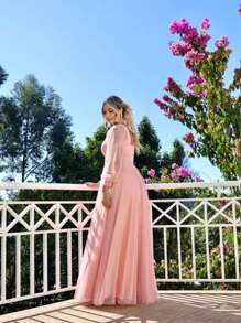 Long Sleeve Prom Bridesmaid Dress Without Shine Up To Plus Size - Rusty Rose - View 4