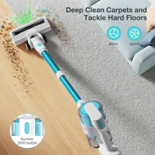 MOOSOO S6 Cordless Stick Vacuum Cleaner, Lightweight Vacuum Cleaner With 18kPa Suction, 2600mAh Battery, Type-C Charging,  For Hard Floor, Carpet, Pet Hair - US A Type Plug(110-127V) - View 3