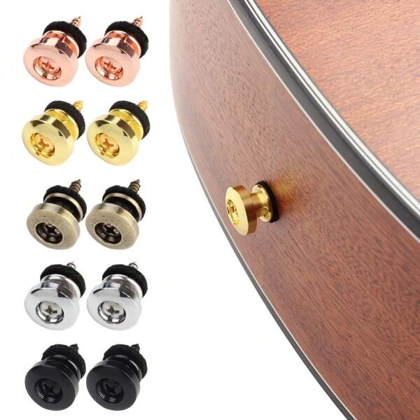 2 pièces Verrou de sangle en métal tête plate en forme de champignon pour guitare acoustique électrique ukulélé